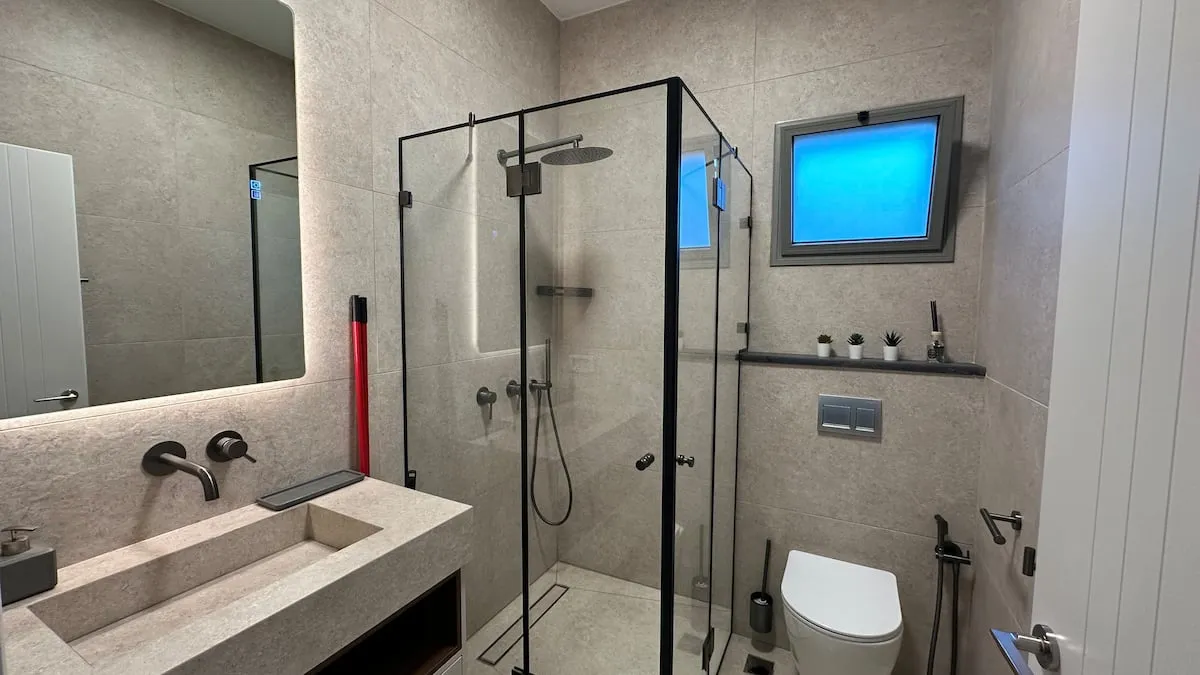 Modern bathroom with walk-in shower